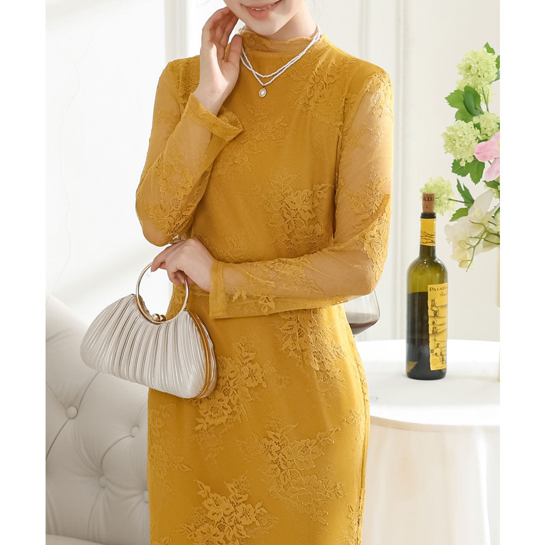 レースレディース Lace Ladies フラワー 総レース マーメイド ドレス ワンピース