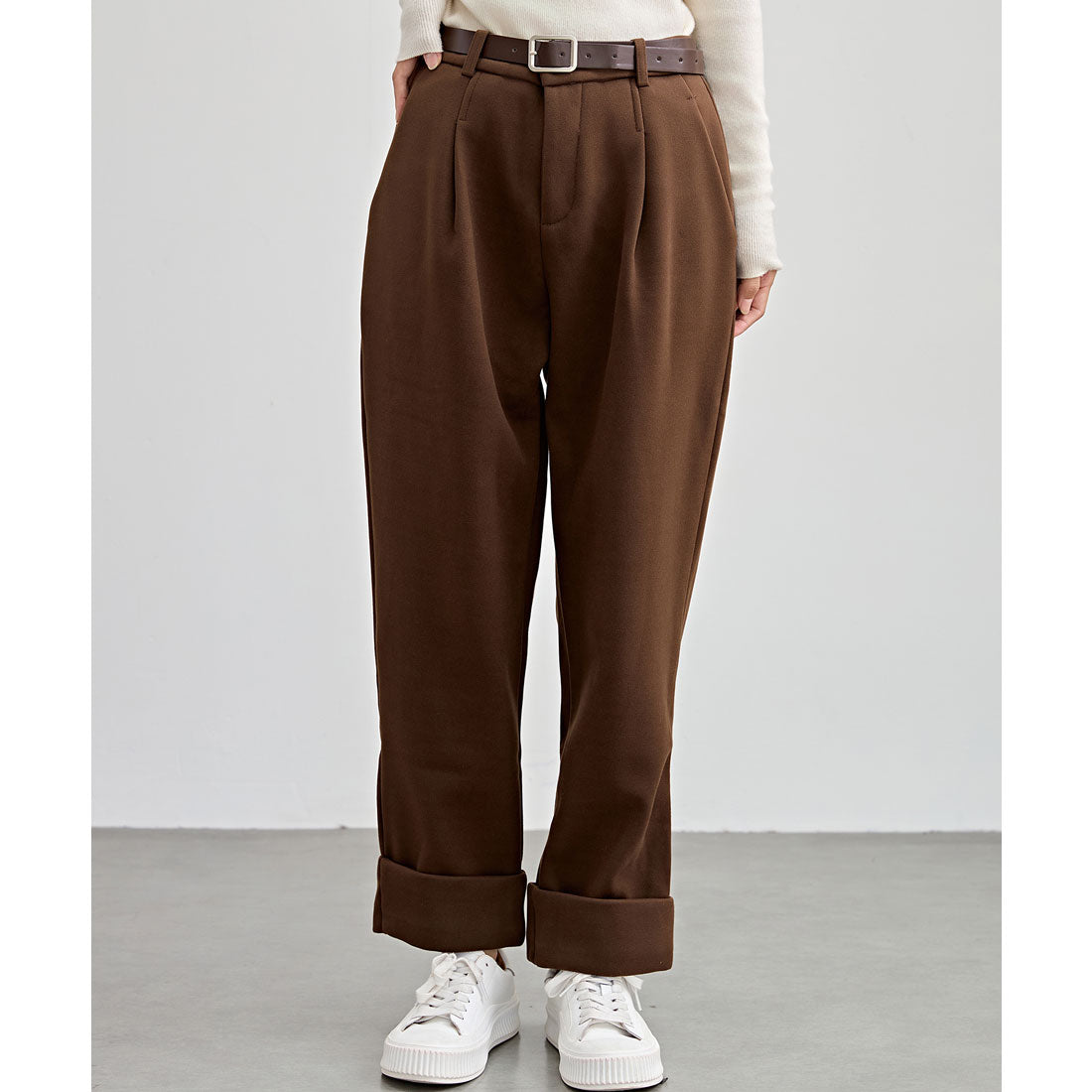 レースレディース Lace Ladies 裏起毛 ストレート ロールアップ タック パンツ