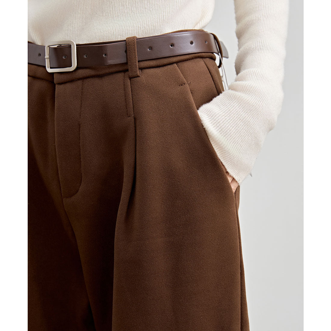 レースレディース Lace Ladies 裏起毛 ストレート ロールアップ タック パンツ