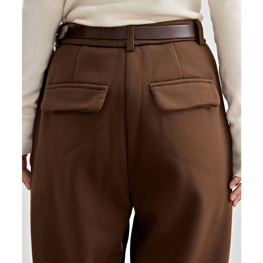 レースレディース Lace Ladies 裏起毛 ストレート ロールアップ タック パンツ