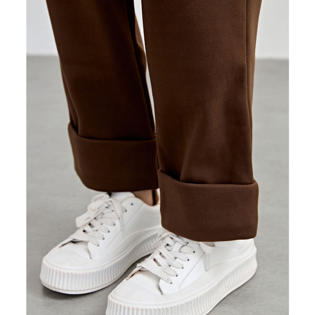 レースレディース Lace Ladies 裏起毛 ストレート ロールアップ タック パンツ