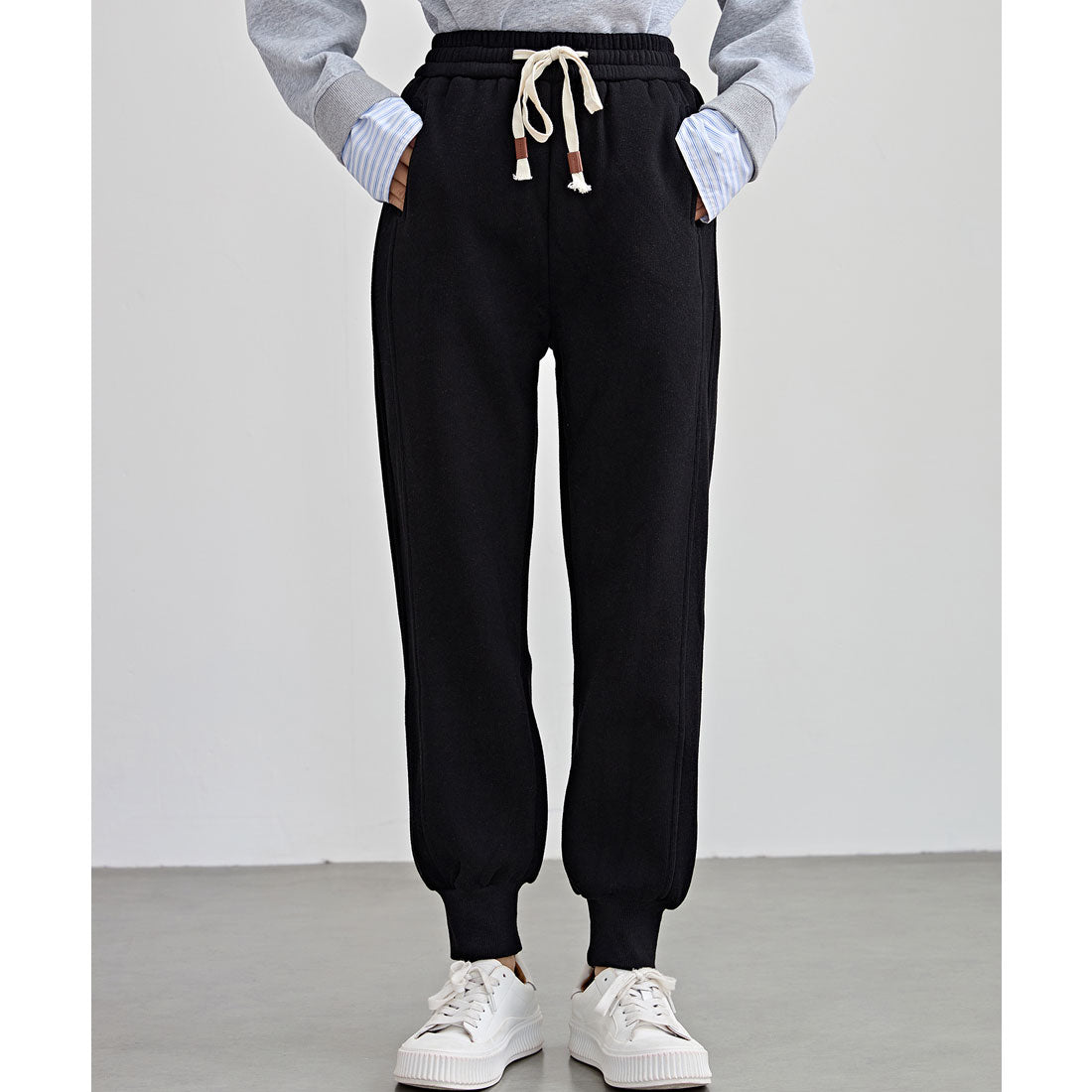 Lace Ladies Fleece Lined Loose Fit Easy Ankle Pants
