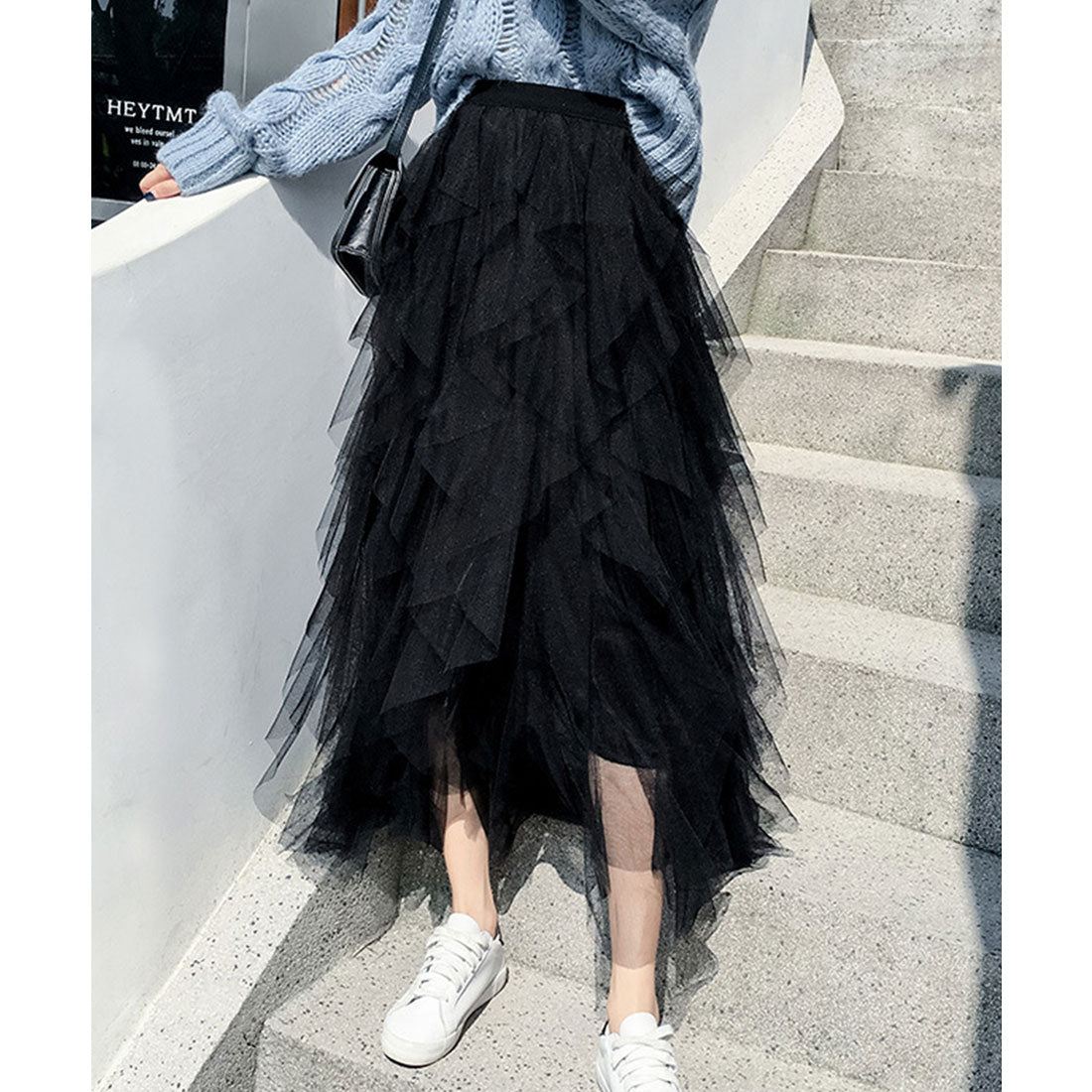 レースレディース Lace Ladies チュール ラッフル ミディ丈 イージー スカート
