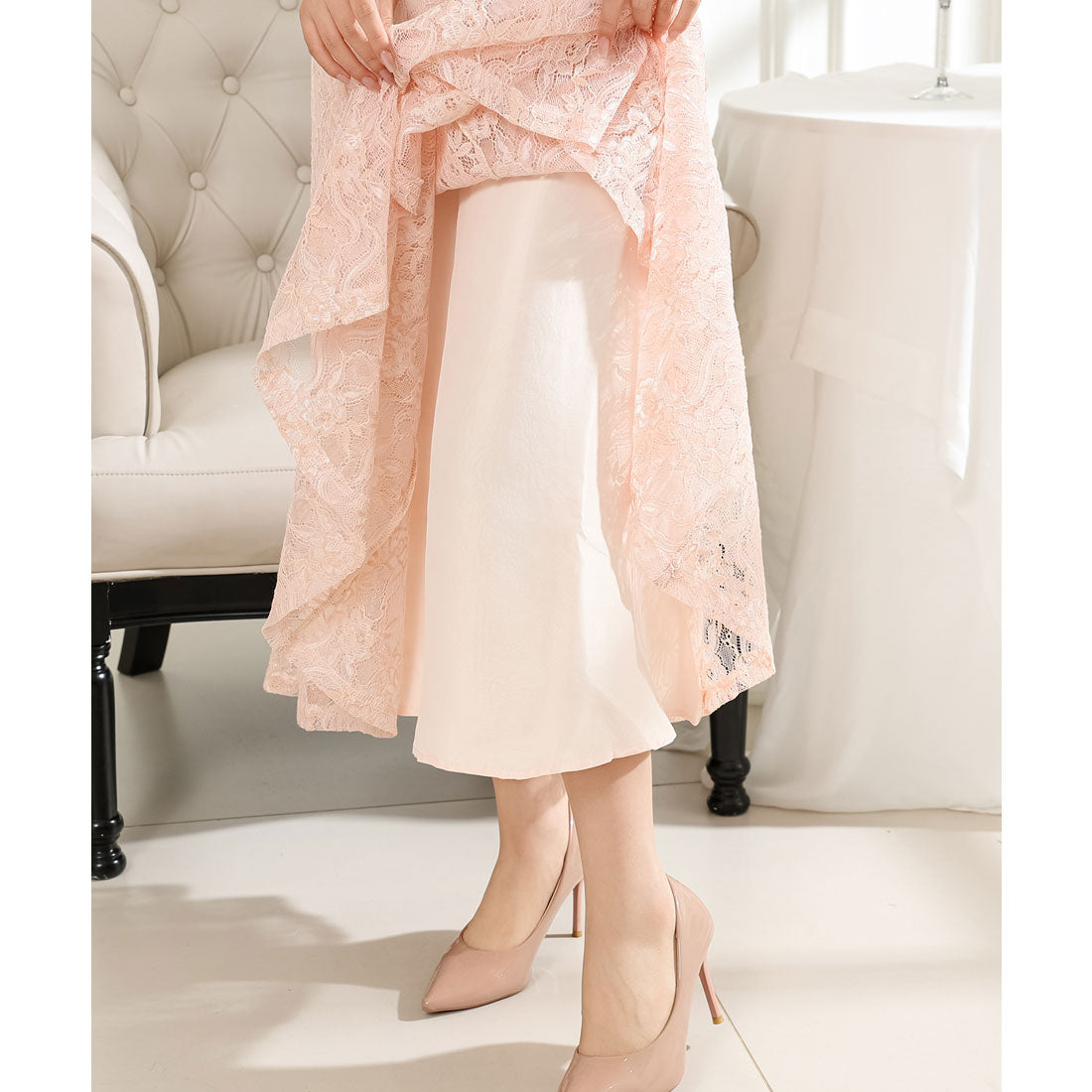 レースレディース Lace Ladies レース ドッキング タック ロング ワンピース