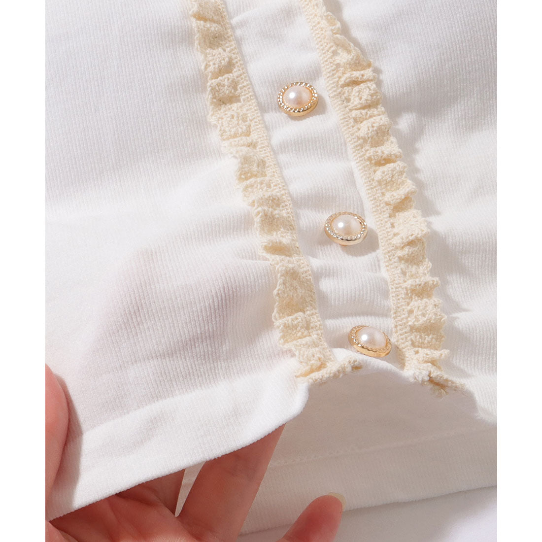 Lace Ladies Pearl Button Ruffle Camisole with Cups