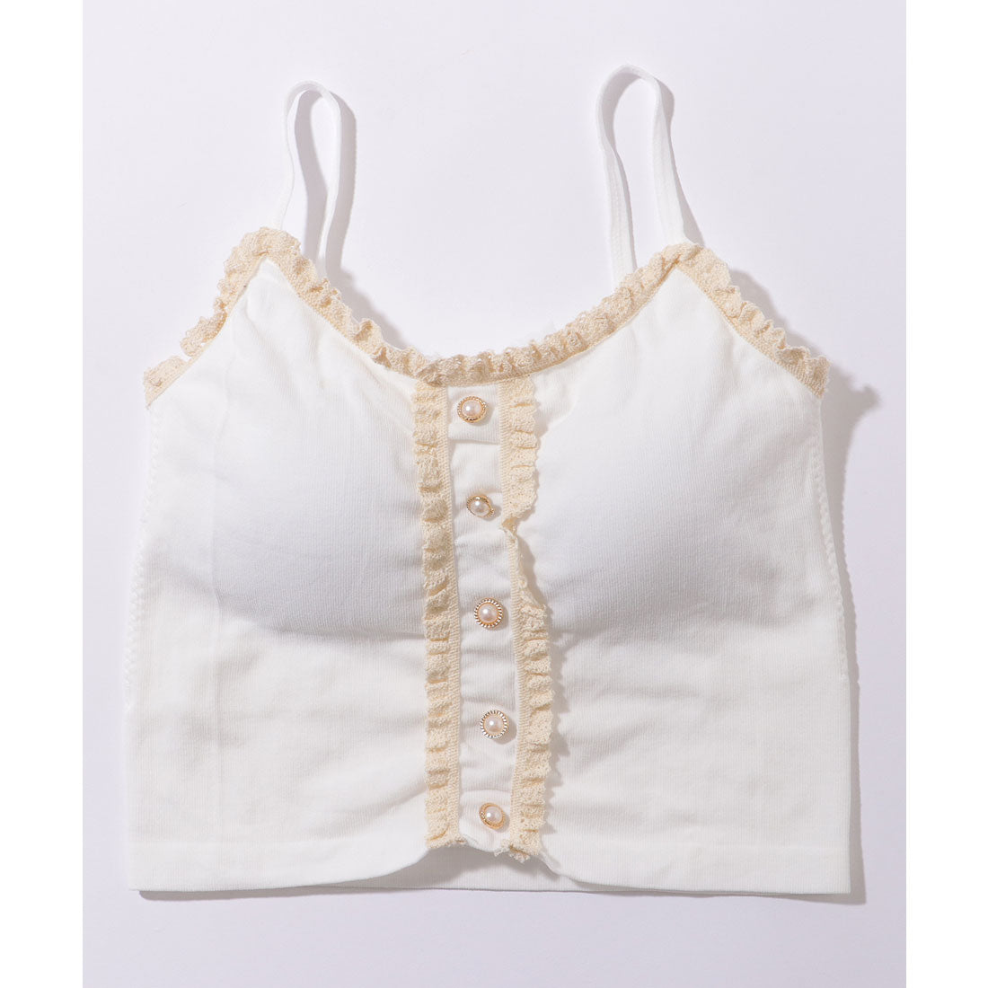 Lace Ladies Pearl Button Ruffle Camisole with Cups