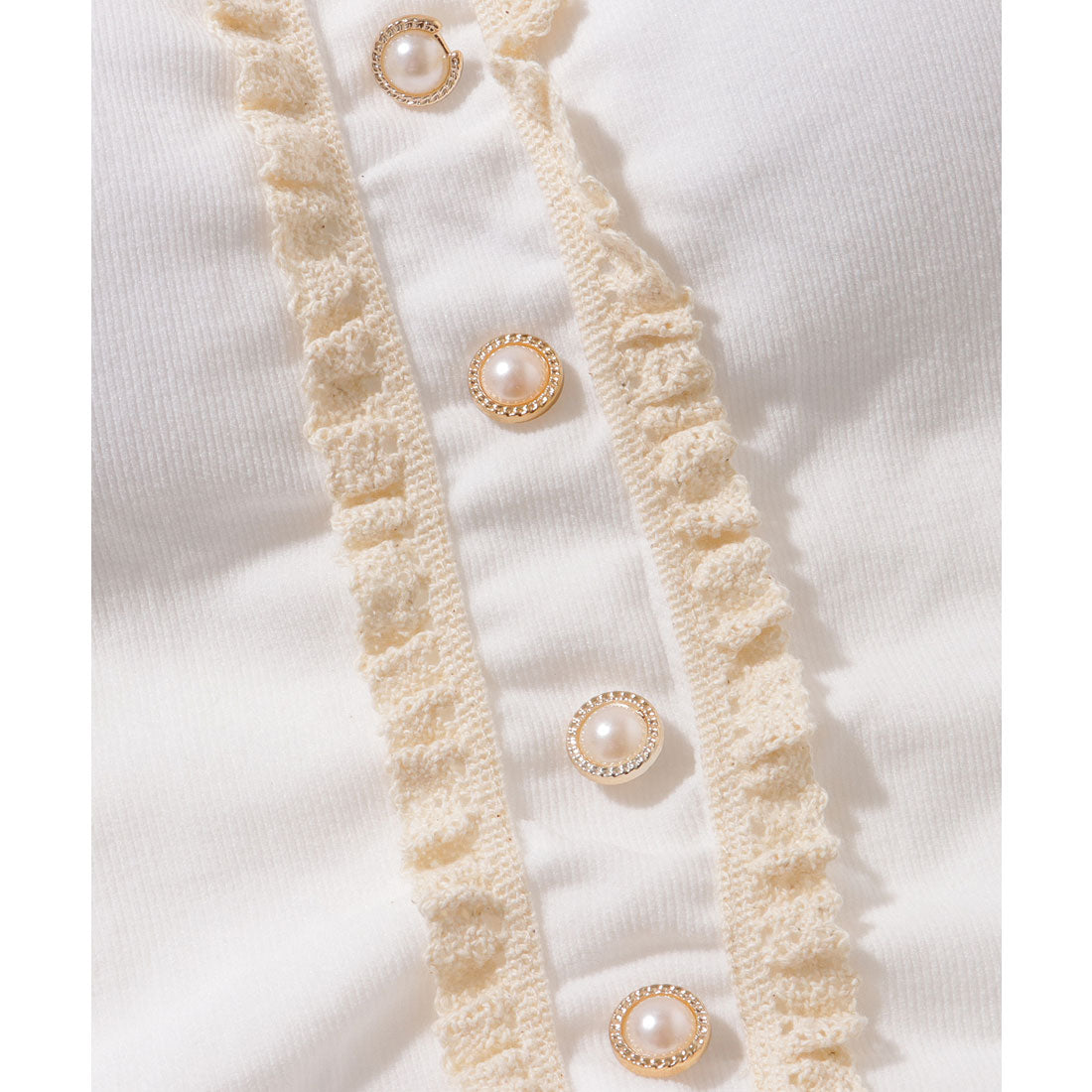 Lace Ladies Pearl Button Ruffle Camisole with Cups