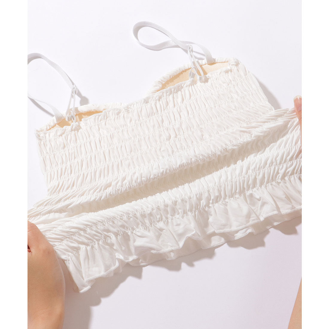 レースレディース Lace Ladies シャーリング フリル カップ付き コンパクト キャミソール （ブラック） ブラック