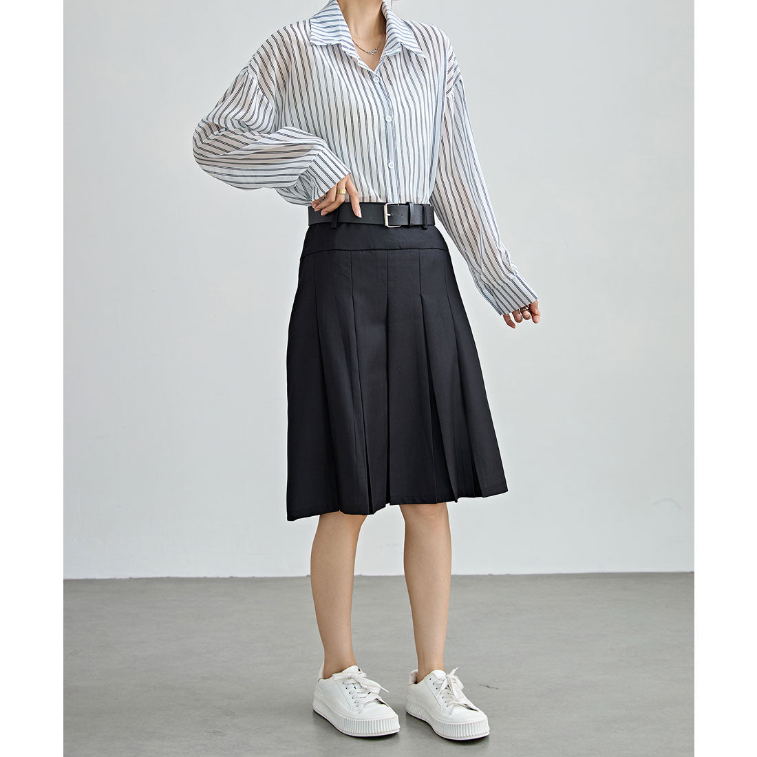 レースレディース Lace Ladies ソリッドカラー ハイウエスト Aライン プリーツ スカート