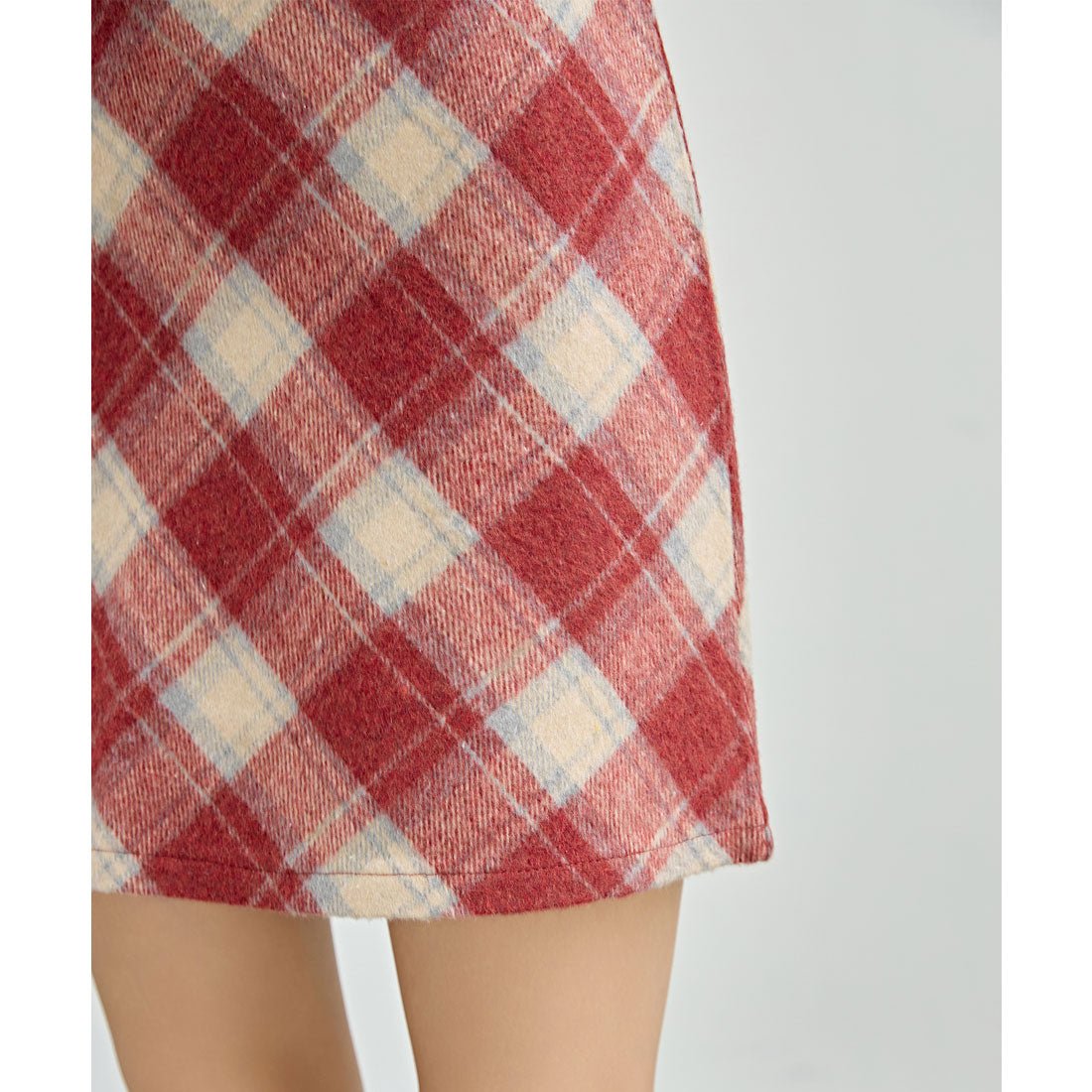 Race Ladies Lace Ladies High Waist Check Pattern Mini Length Knit Skirt