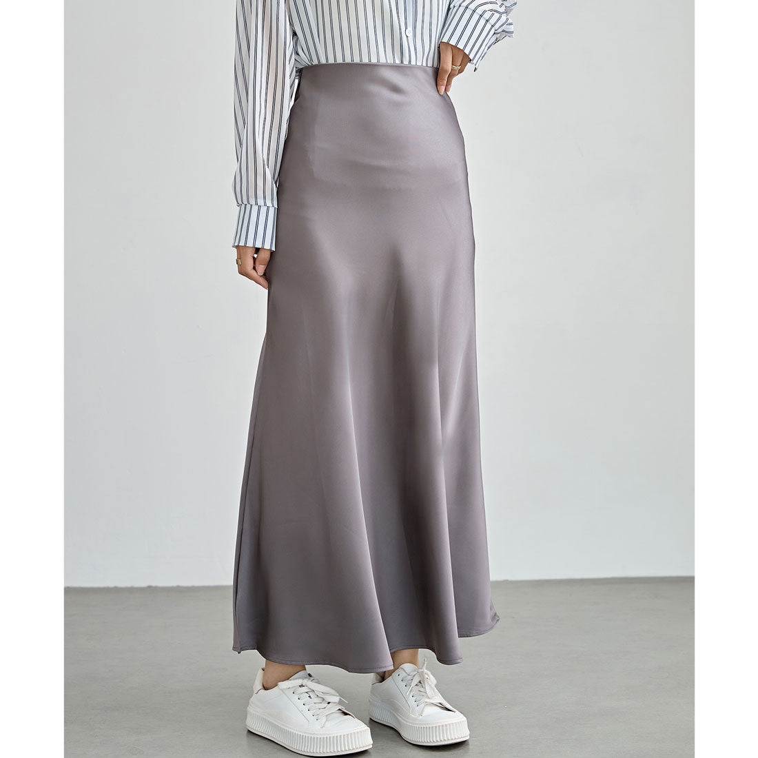 レースレディース Lace Ladies ソリッドカラー サテン マーメイド ロング スカート