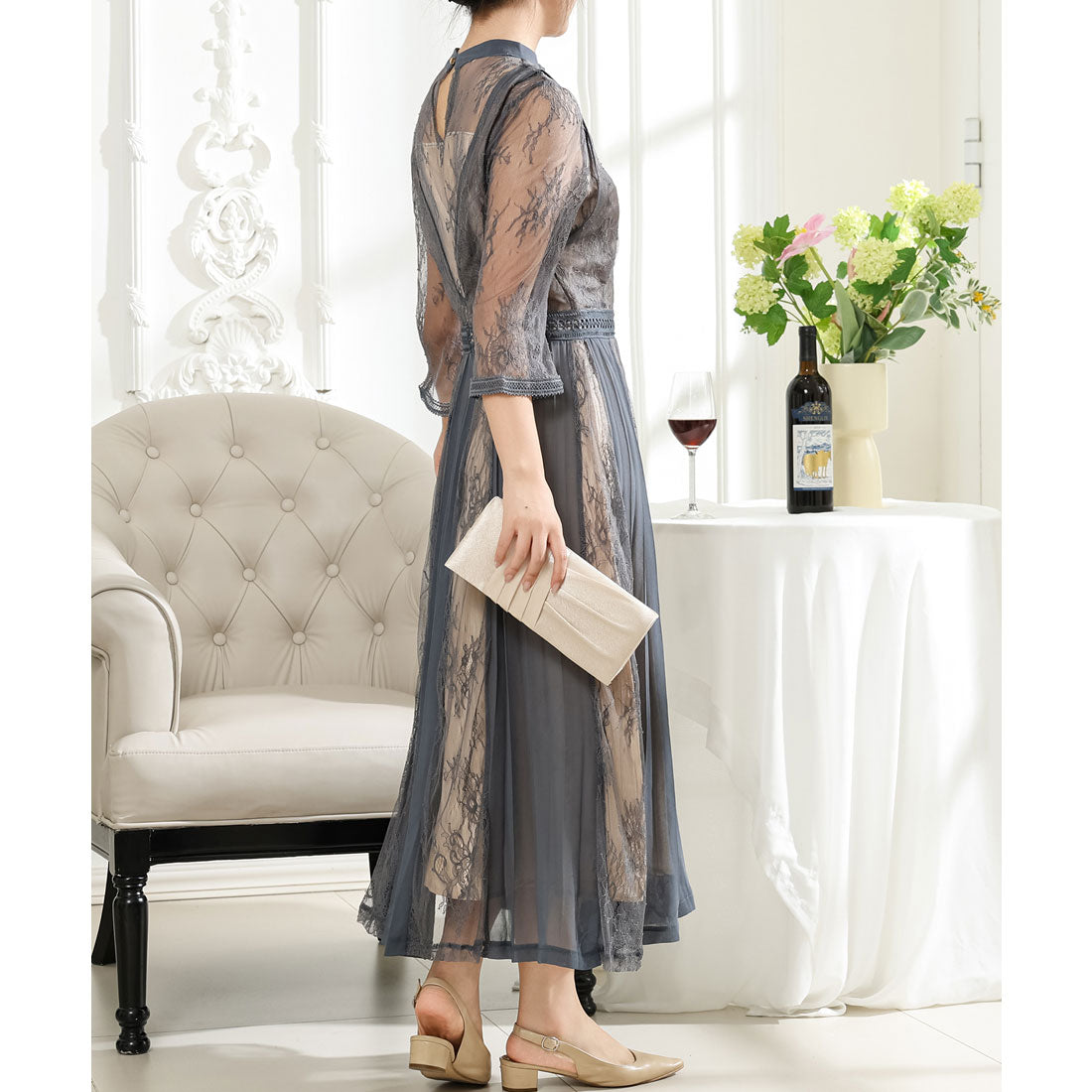 Lace Ladies Pleated Docking Fake Layered Sheer Dress