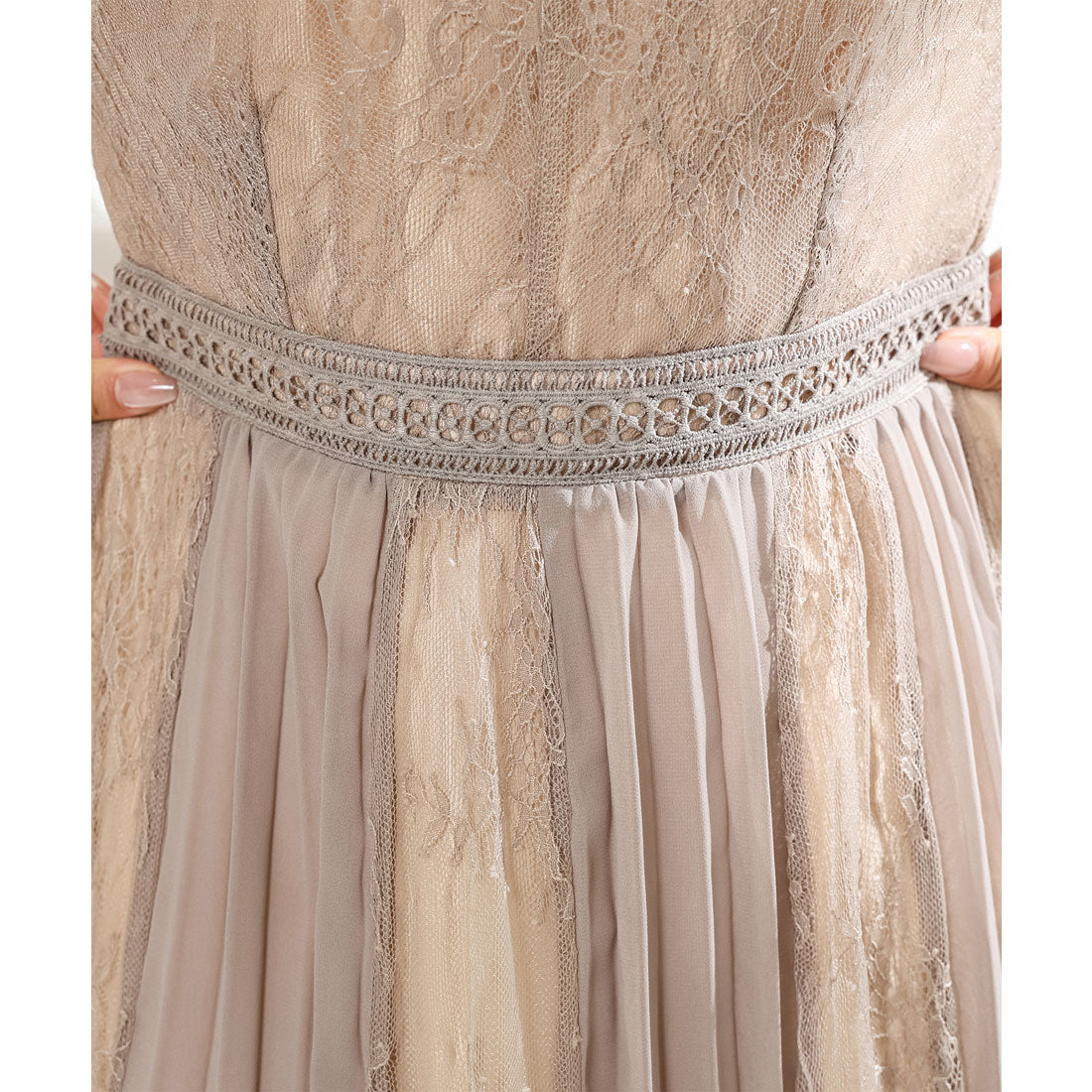 Lace Ladies Pleated Docking Fake Layered Sheer Dress