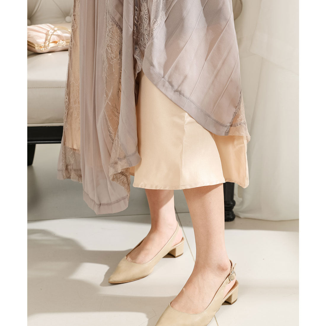 Lace Ladies Pleated Docking Fake Layered Sheer Dress
