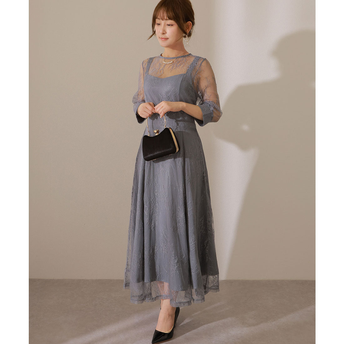 レースレディース Lace Ladies 【2点セット】レーストッパー付き ロング フレア ワンピース