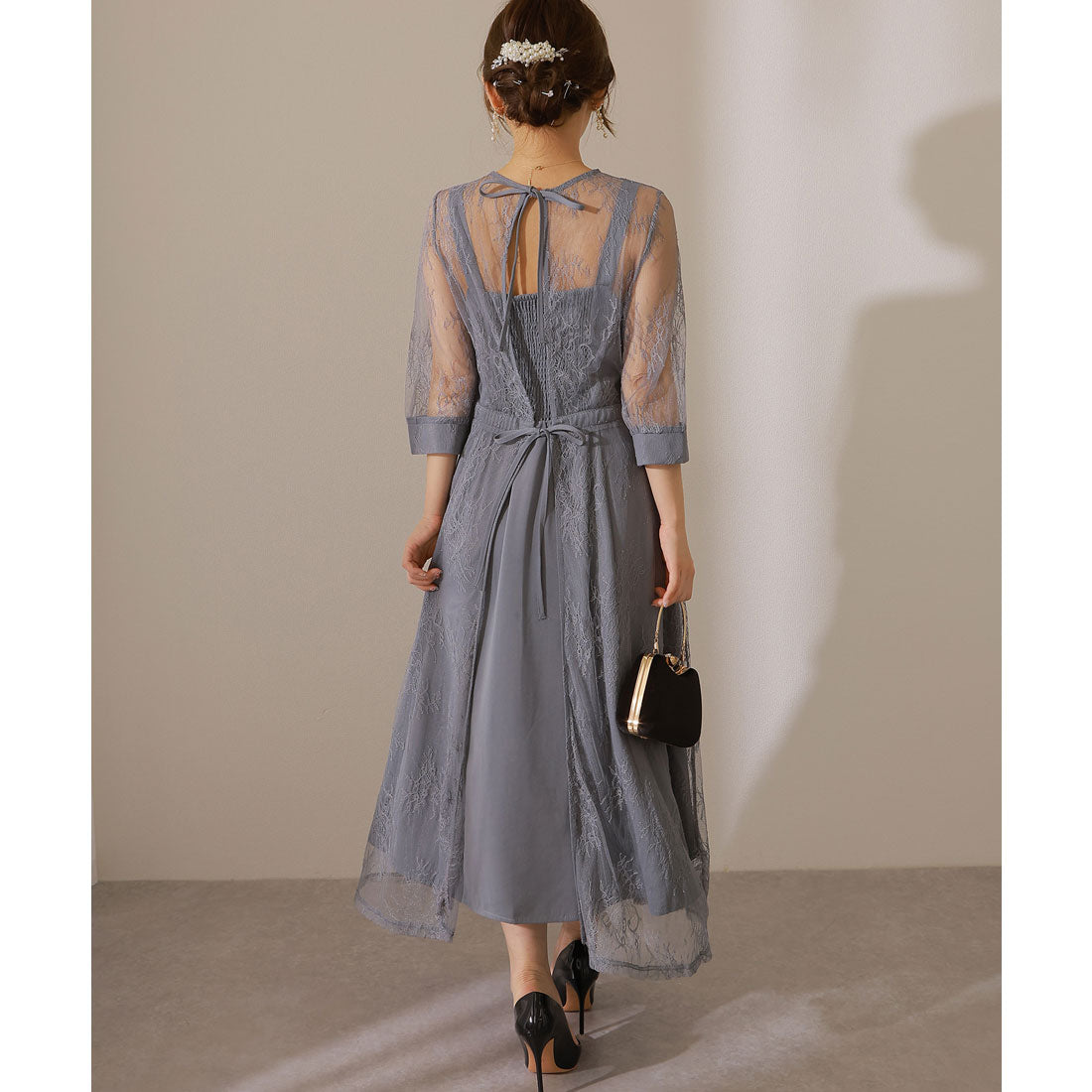 レースレディース Lace Ladies 【2点セット】レーストッパー付き ロング フレア ワンピース