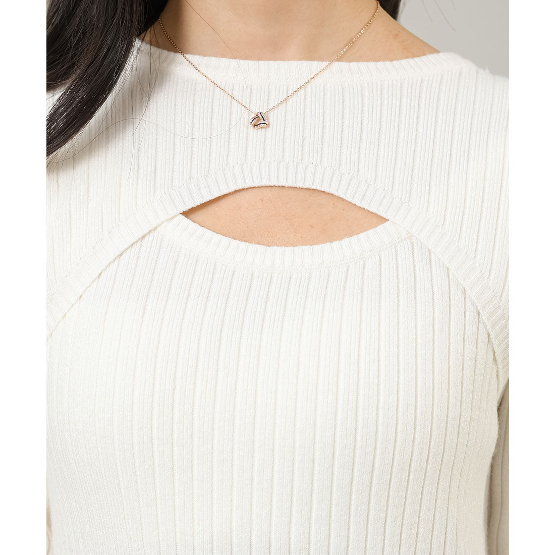 レースレディース Lace Ladies ソリッドカラー レイヤード風 リブ ニット ワンピース