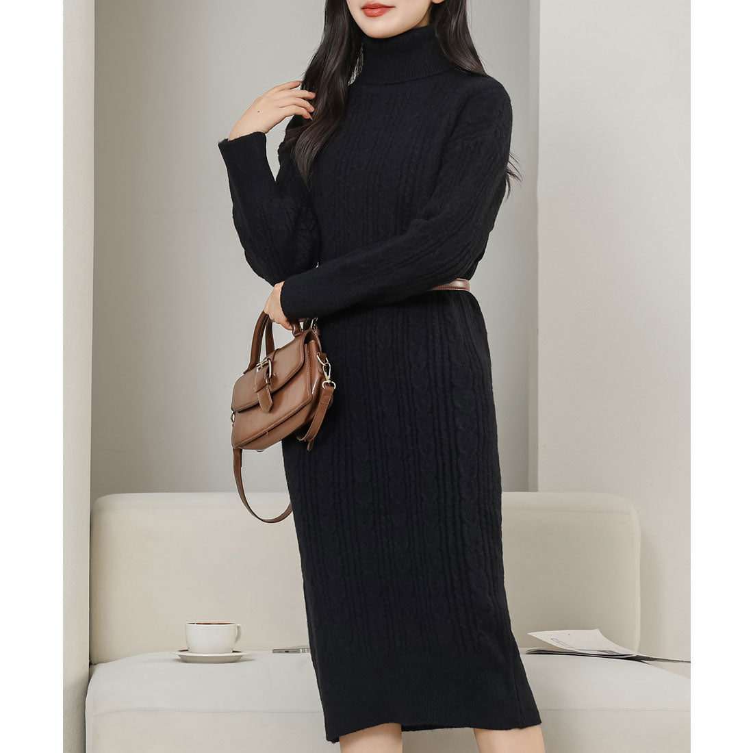 レースレディース Lace Ladies ハイネック ケーブル柄 長袖 ニット ワンピース