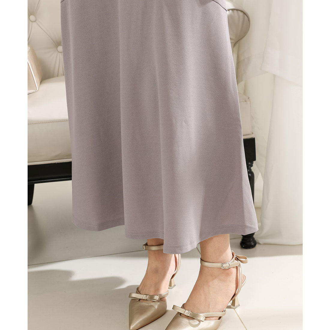 レースレディース Lace Ladies バルーン袖 サテン ドッキング マキシ ワンピース