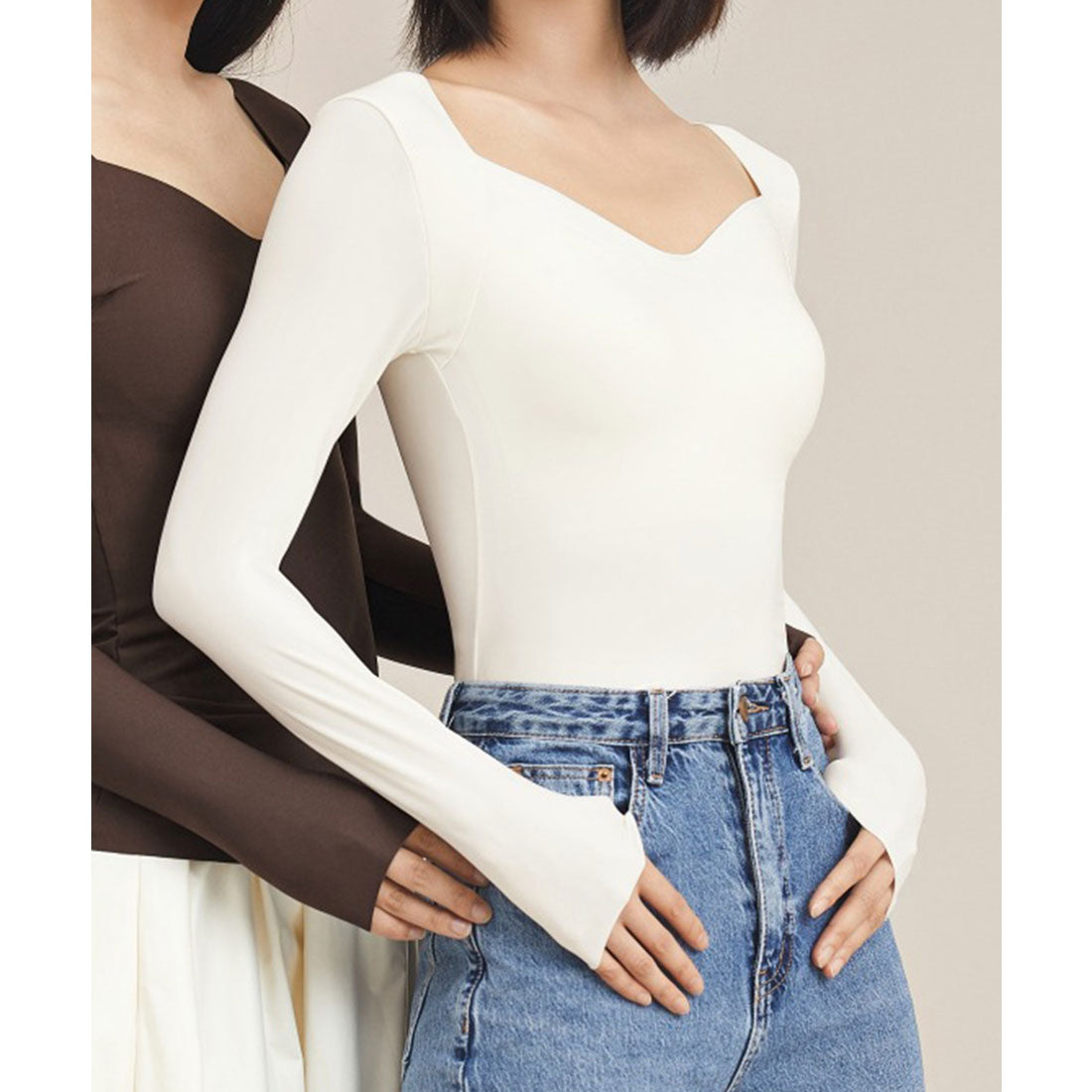 レースレディース Lace Ladies ソリッドカラー スクエア ハートネック カップ付き インナー