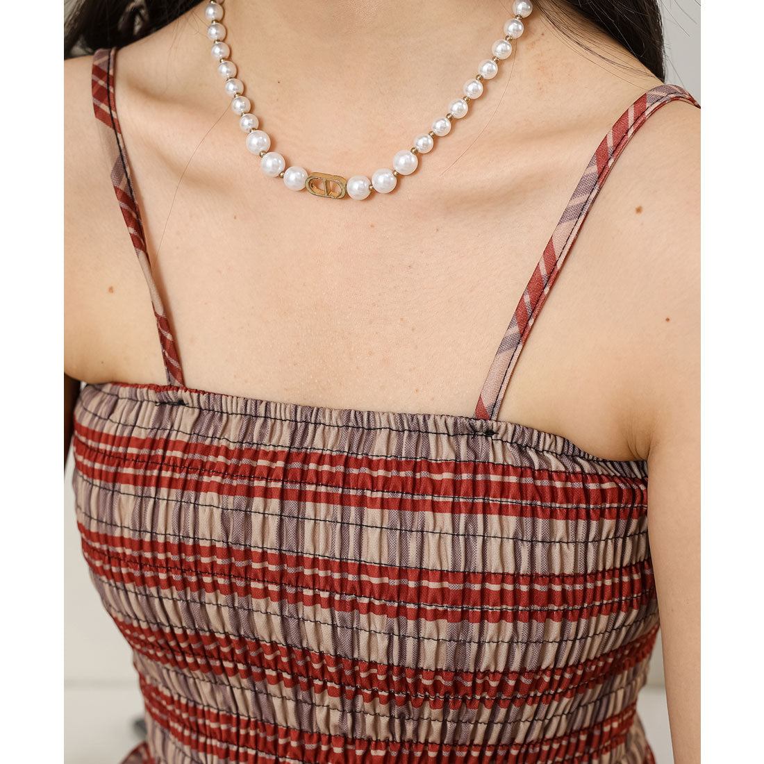 レースレディース Lace Ladies チェック柄 シャーリング キャミソール ロング ワンピース