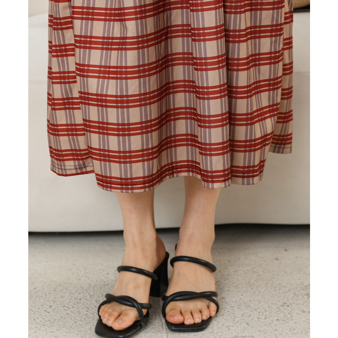 レースレディース Lace Ladies チェック柄 シャーリング キャミソール ロング ワンピース