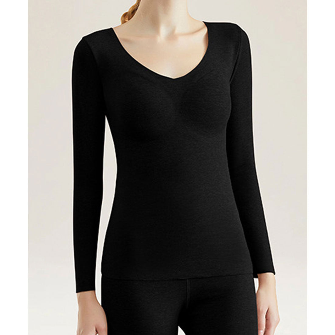 レースレディース Lace Ladies ソリッドカラー Vネック カップ付き 長袖 インナー