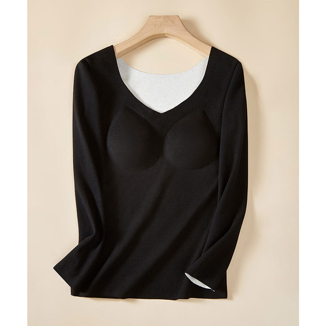 レースレディース Lace Ladies ソリッドカラー Vネック カップ付き 長袖 インナー