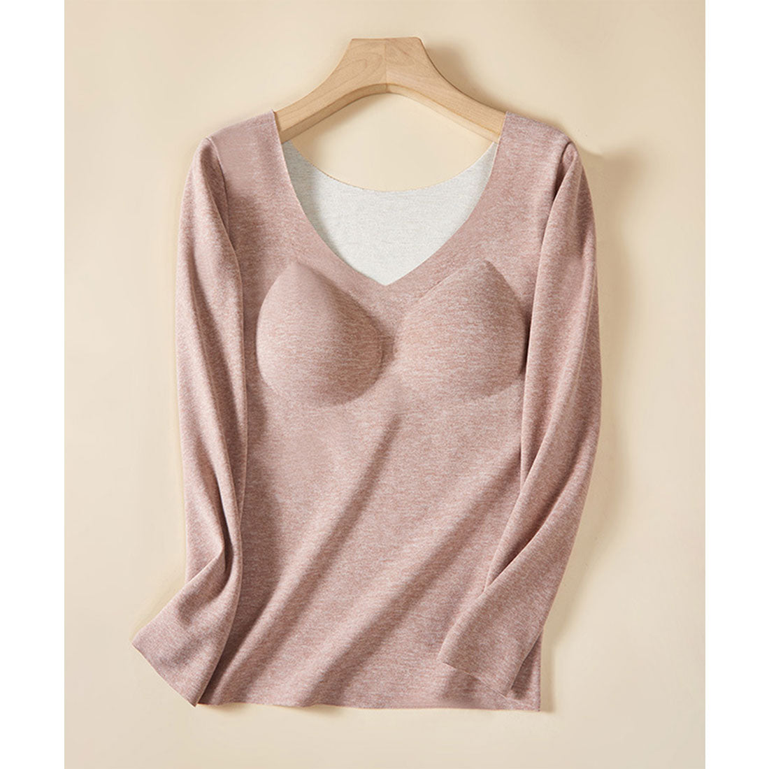 レースレディース Lace Ladies ソリッドカラー Vネック カップ付き 長袖 インナー