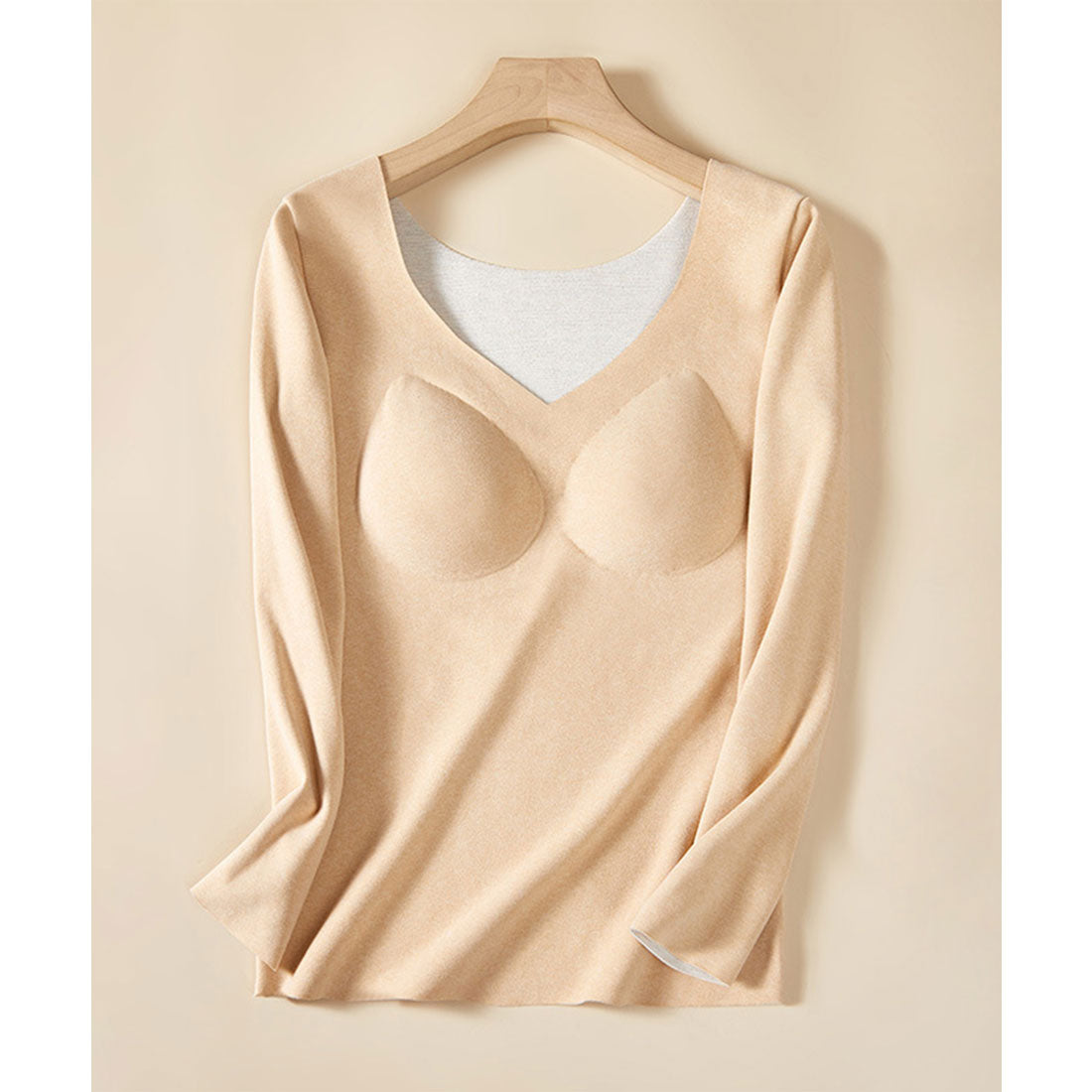 レースレディース Lace Ladies ソリッドカラー Vネック カップ付き 長袖 インナー