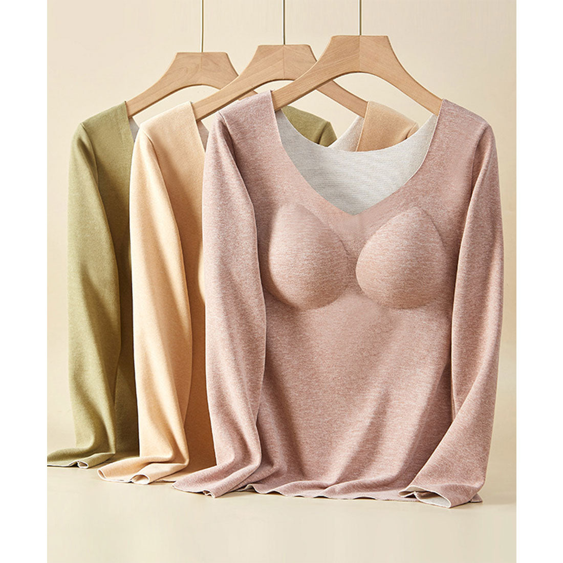レースレディース Lace Ladies ソリッドカラー Vネック カップ付き 長袖 インナー