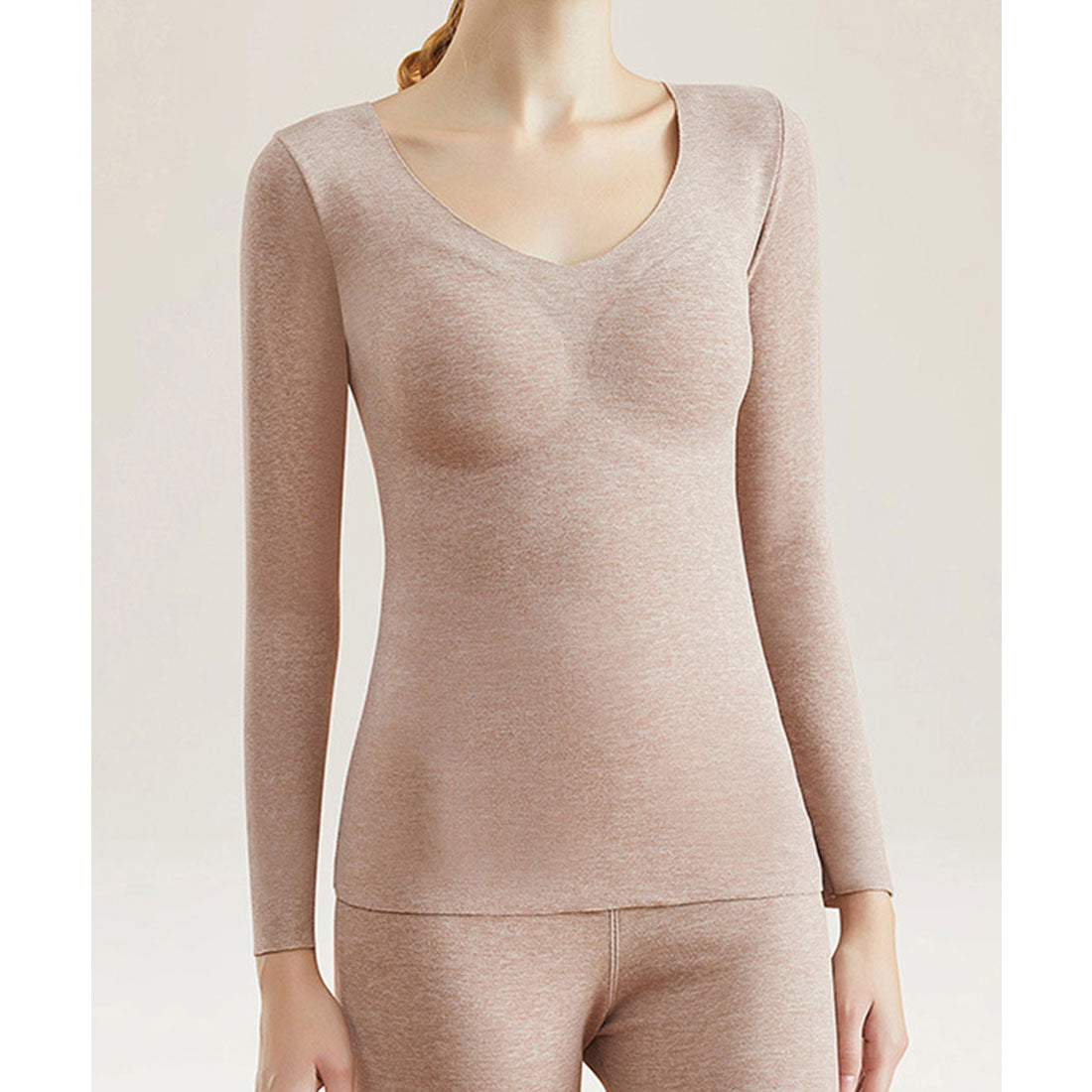 レースレディース Lace Ladies ソリッドカラー Vネック カップ付き 長袖 インナー