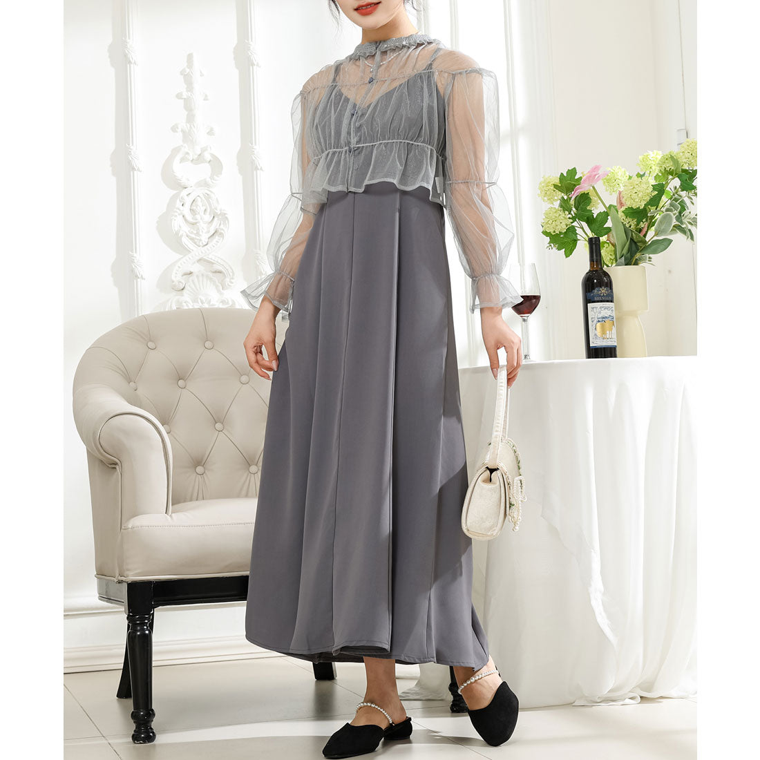 レースレディース Lace Ladies 【2点セット】シアー ボレロ付き キャミソール マキシ ワンピース