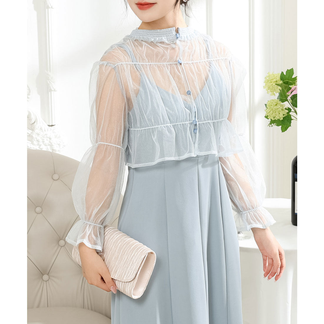 スーツ・フォーマル・ドレス Chiffon Bolero & Lace Camisole dress Chiffon Bolero & Lace Camisole dress See-Through Chiffon Shrug