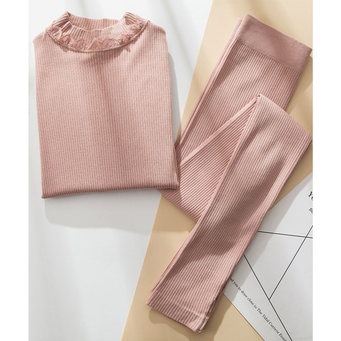 レースレディース Lace Ladies 【2点セット】 ソリッドカラー プチハイネック リブ ニット インナー