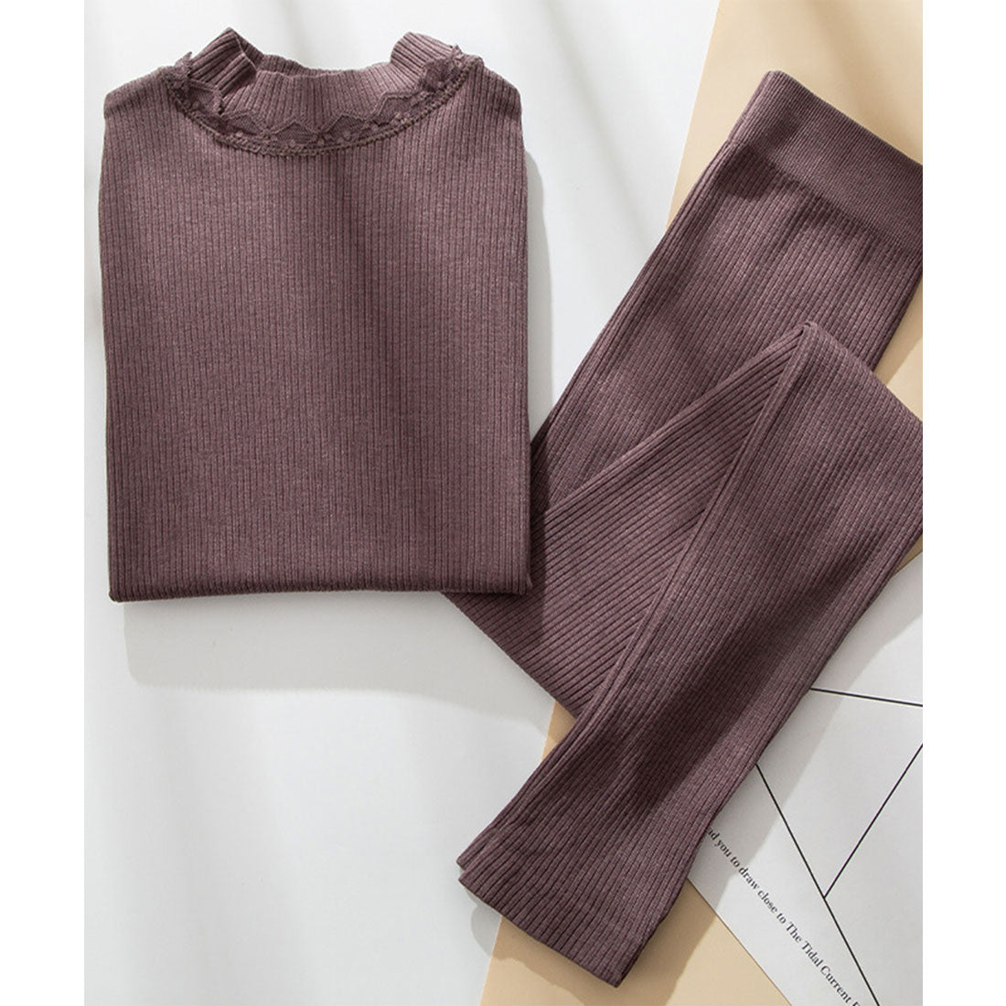 レースレディース Lace Ladies 【2点セット】 ソリッドカラー プチハイネック リブ ニット インナー