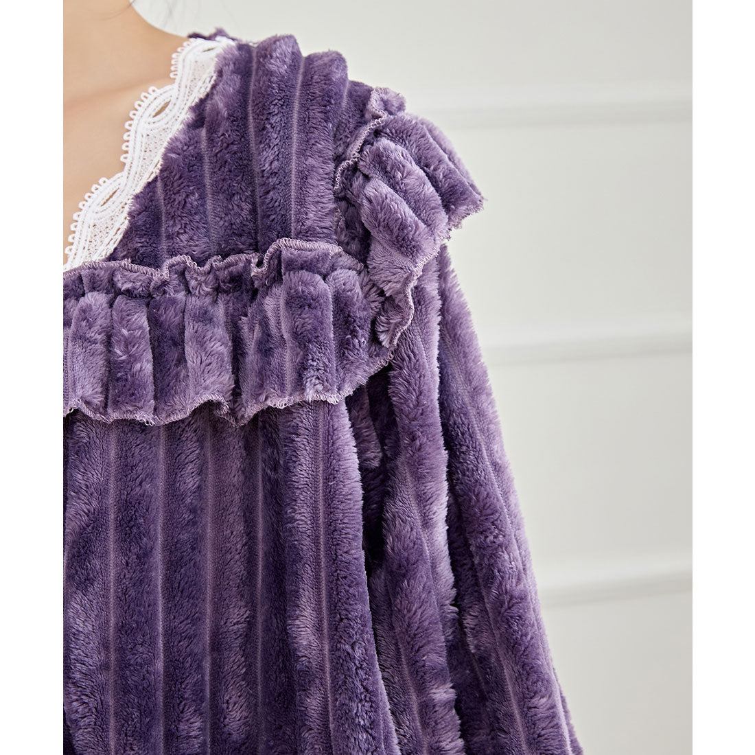 レースレディース Lace Ladies パールボタン スクエア フリル 長袖 フランネル ルームウエア