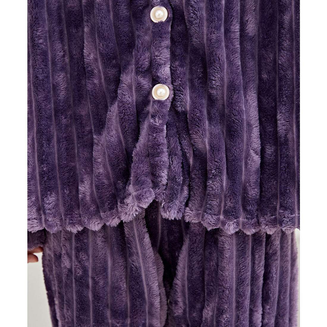 レースレディース Lace Ladies パールボタン スクエア フリル 長袖 フランネル ルームウエア