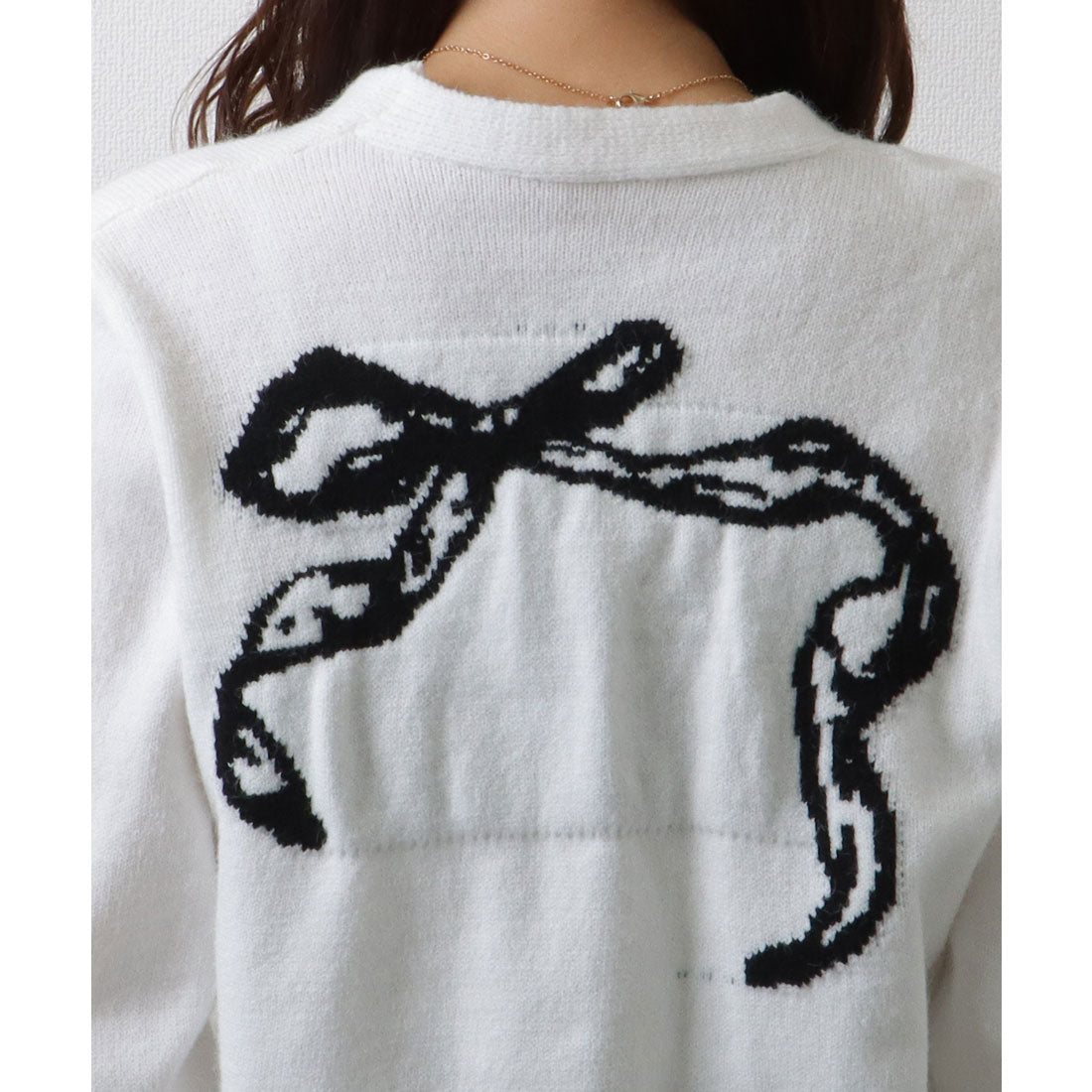 Lace Ladies Ribbon Pattern V-Neck Ribbed Cardigan Knit Sweater Top