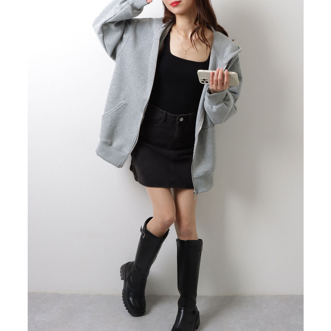レースレディース Lace Ladies 選べる2タイプ カジュアル スウェット フロントジップ パーカー トップス （グレー（裏起毛なし）） グレー（裏起毛なし）