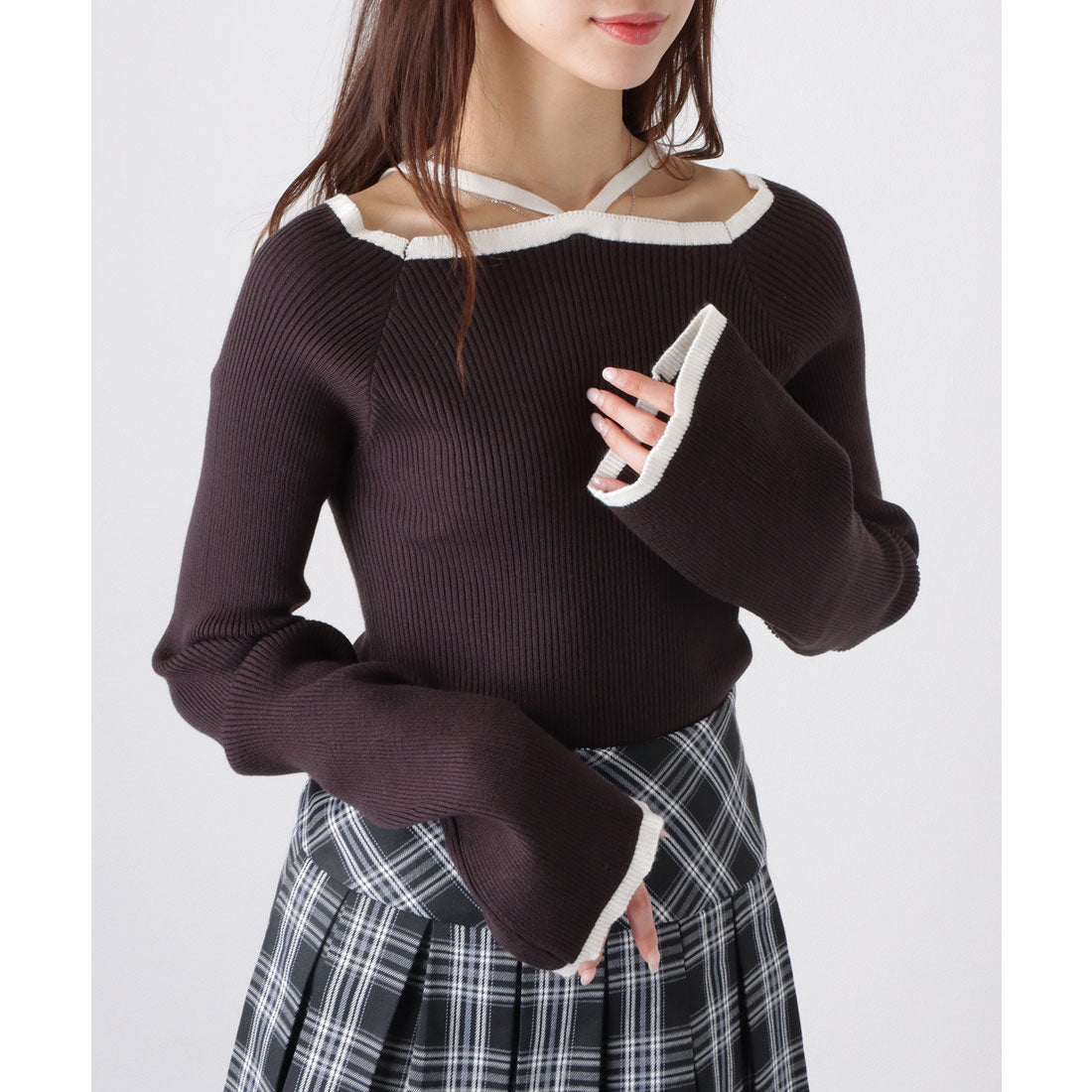 レースレディース Lace Ladies スクエア ボートネック 配色 ホルター ニット プルオーバー