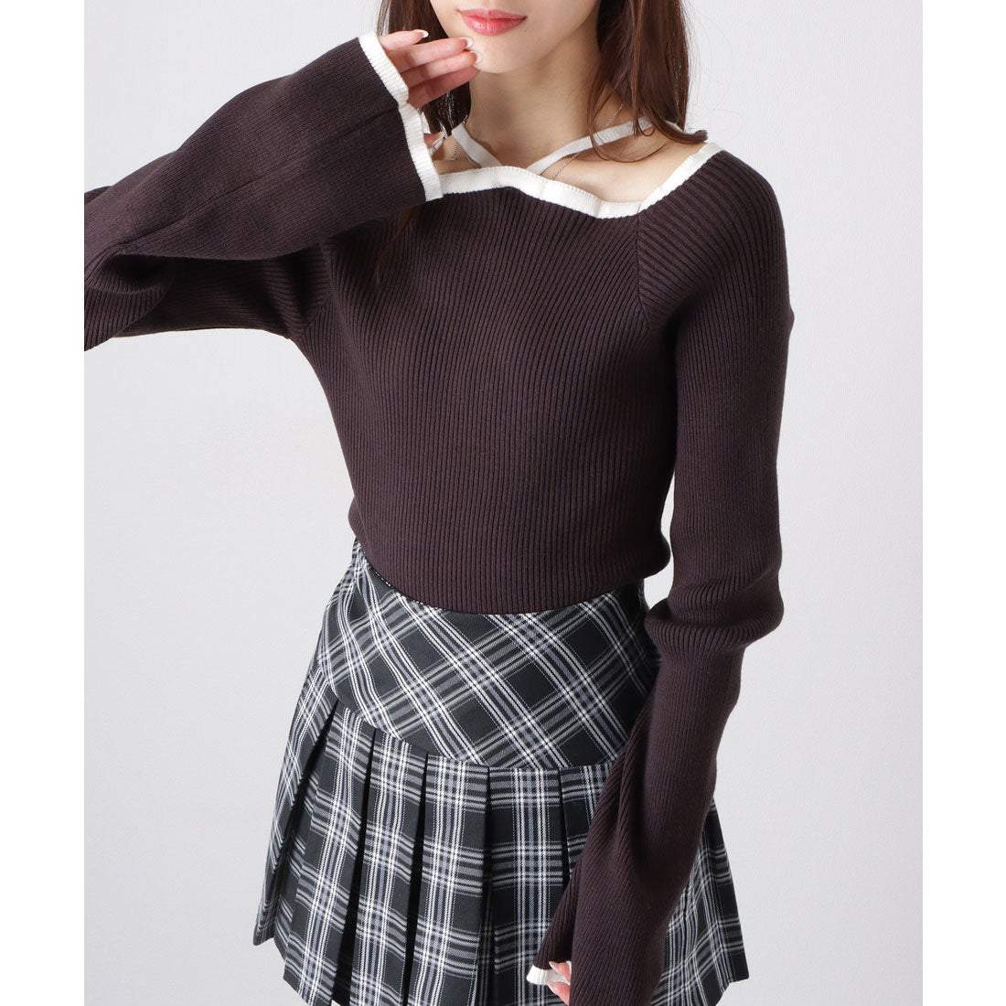 レースレディース Lace Ladies スクエア ボートネック 配色 ホルター ニット プルオーバー