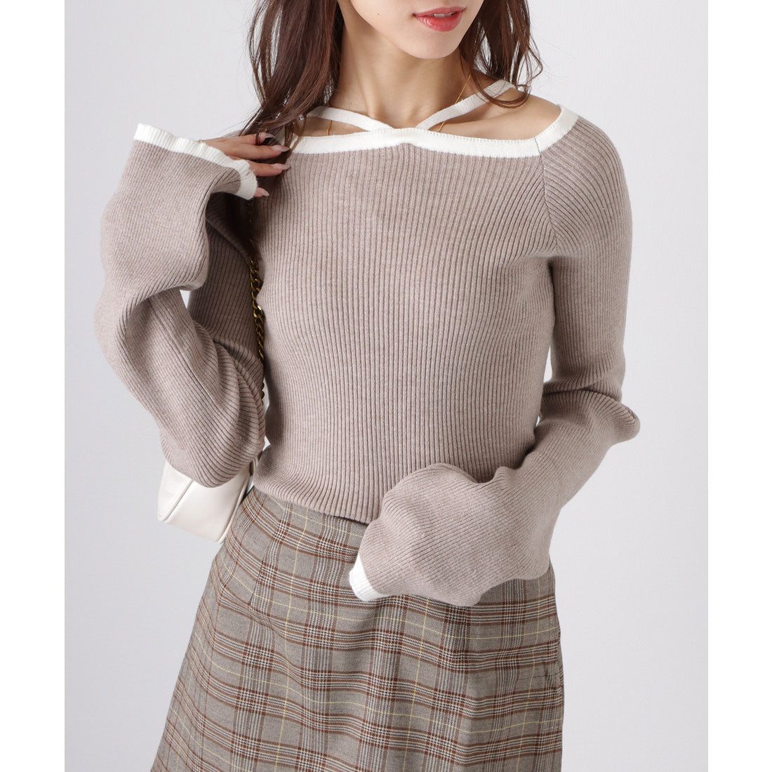 レースレディース Lace Ladies スクエア ボートネック 配色 ホルター ニット プルオーバー