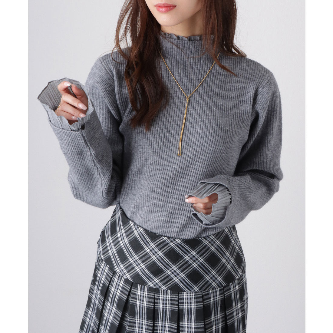 レースレディース Lace Ladies フリル プリーツ フェイクレイヤード リブ ニット プルオーバー