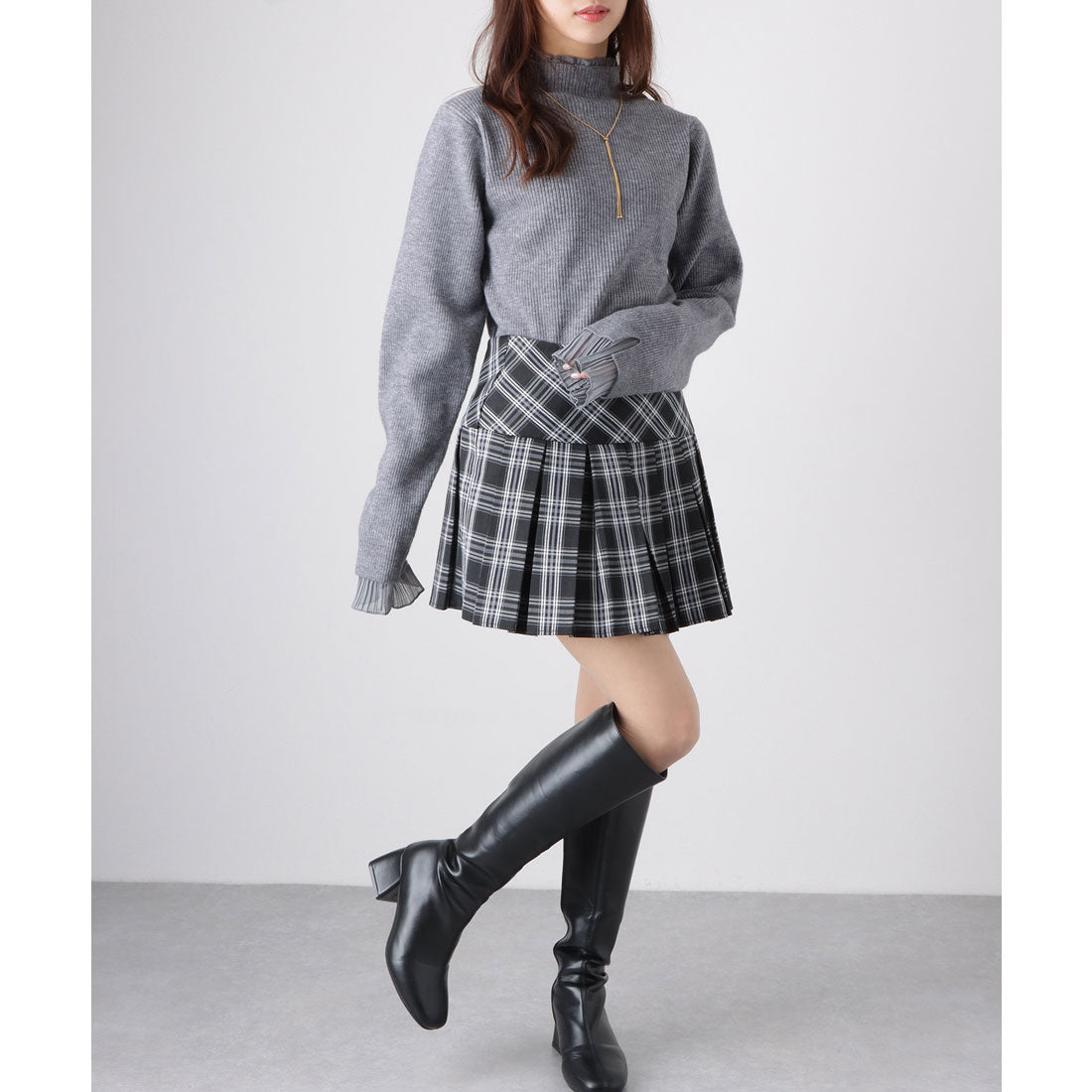 レースレディース Lace Ladies フリル プリーツ フェイクレイヤード リブ ニット プルオーバー