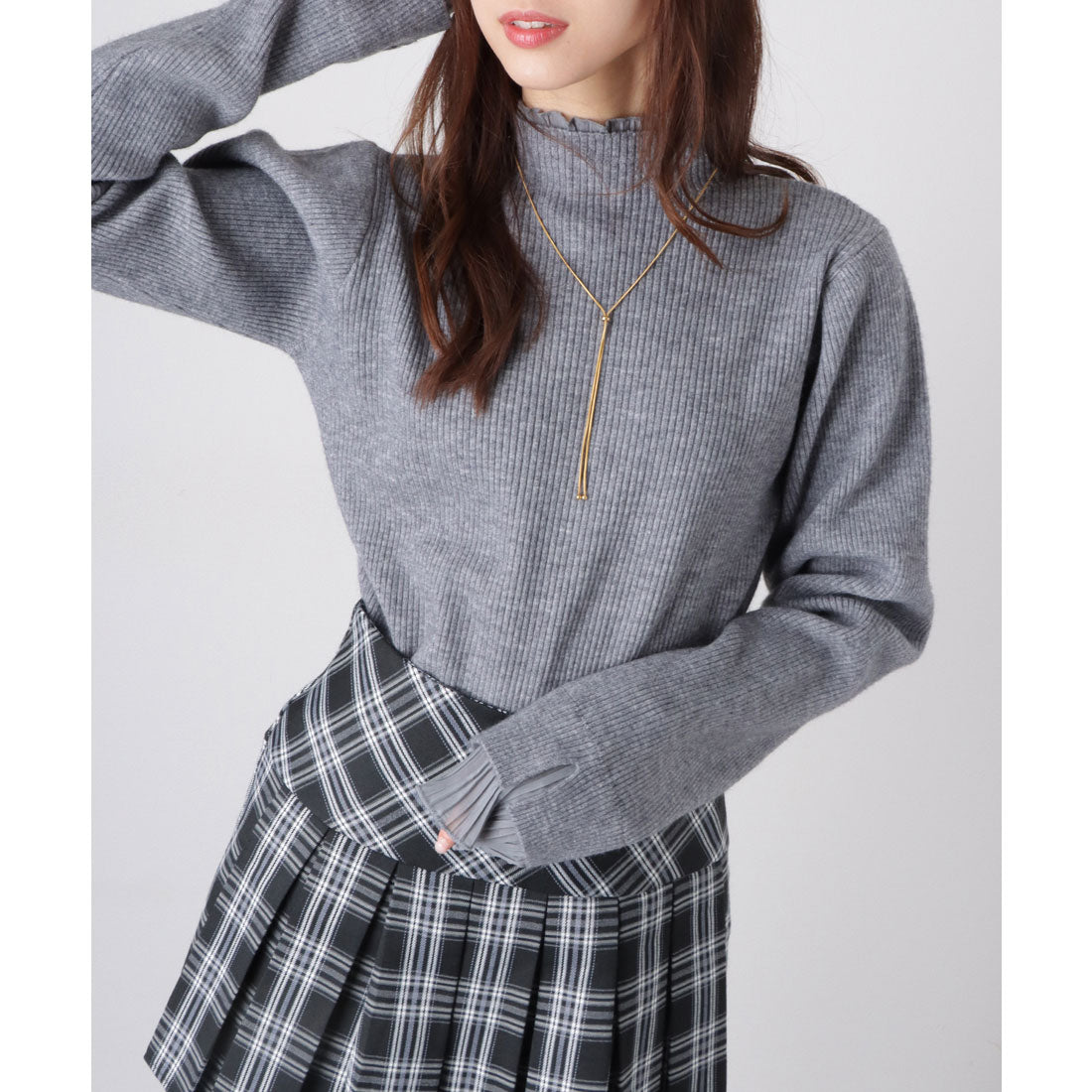 レースレディース Lace Ladies フリル プリーツ フェイクレイヤード リブ ニット プルオーバー