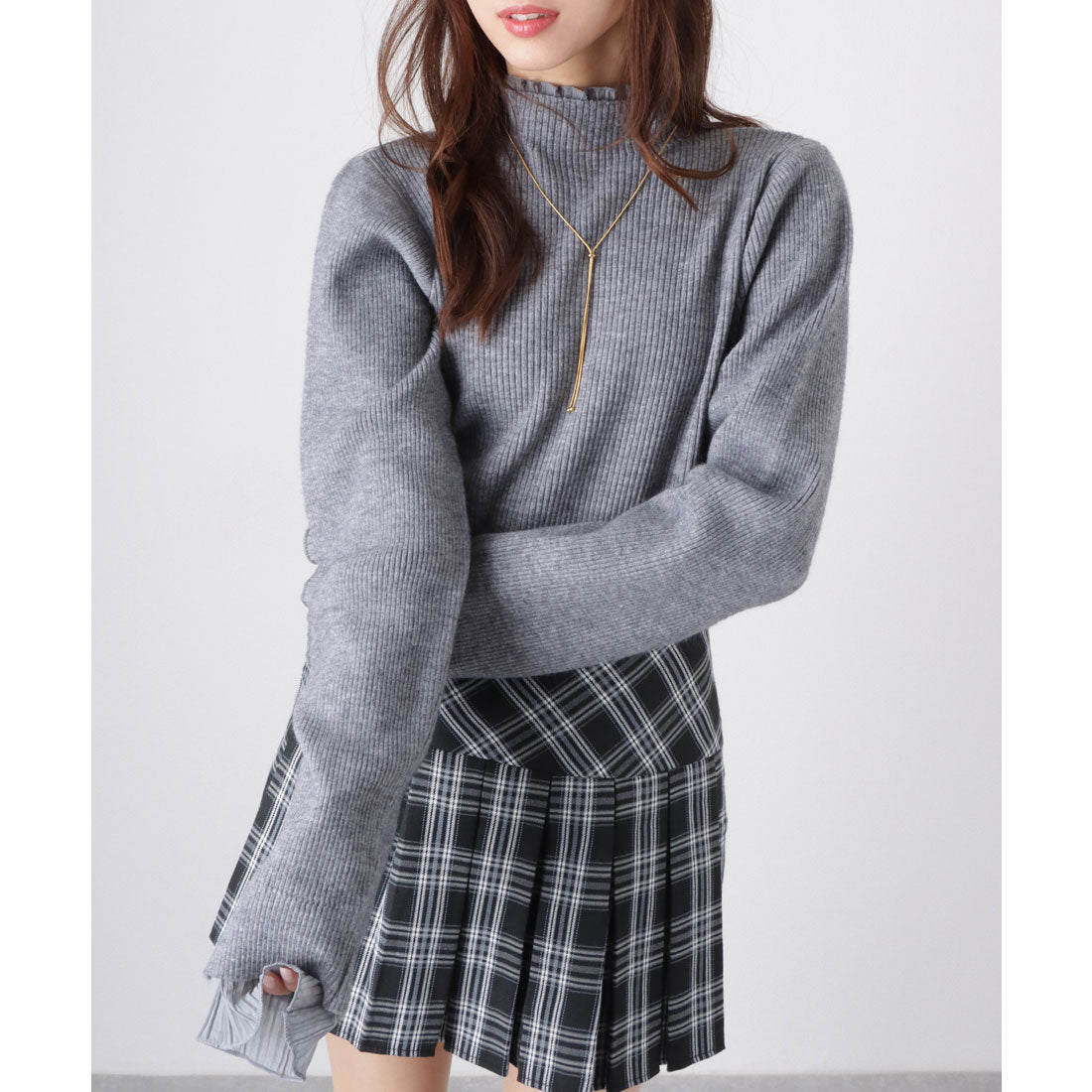 レースレディース Lace Ladies フリル プリーツ フェイクレイヤード リブ ニット プルオーバー