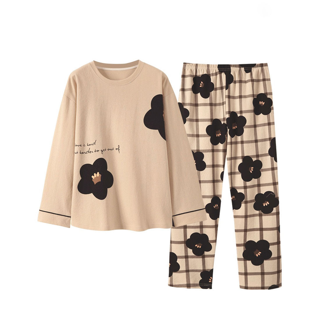 Lace Ladies Pajama Set with Bra Cups, Printed Pattern, Loungewear