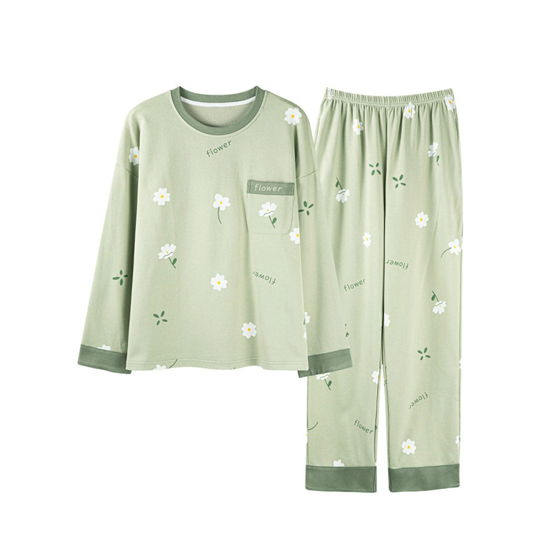 Lace Ladies Pajama Set with Bra Cups, Printed Pattern, Loungewear