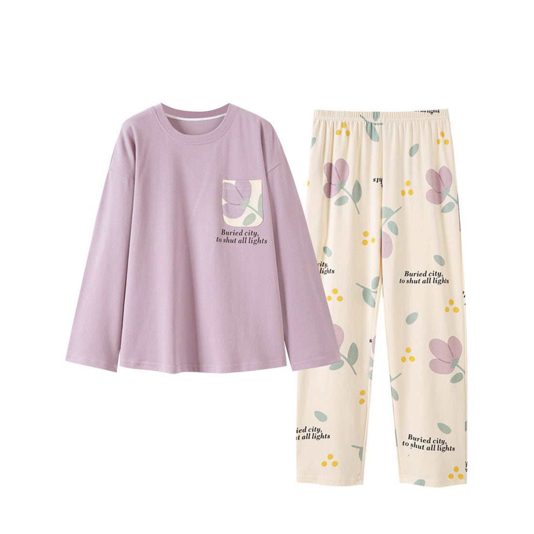 Lace Ladies Pajama Set with Bra Cups, Printed Pattern, Loungewear